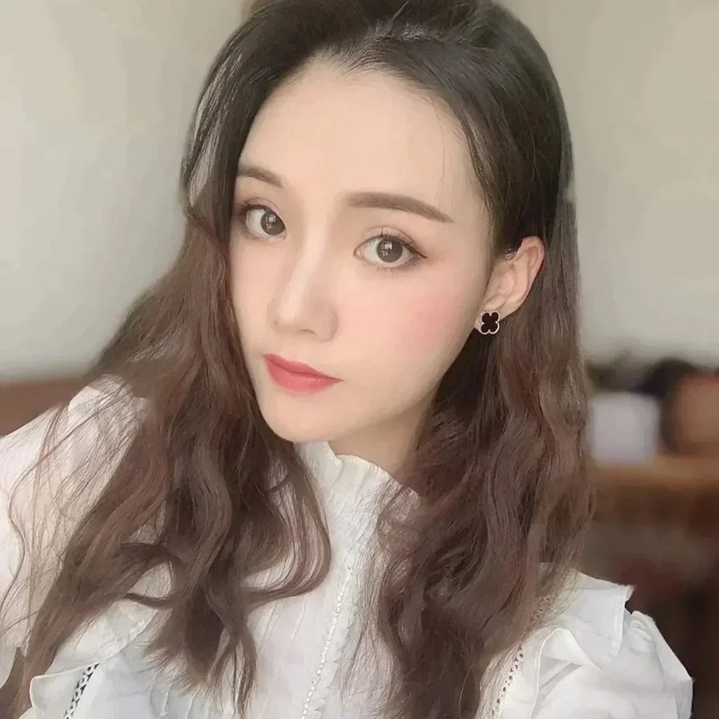 [Luna Brilliance]CLOVER MEDIUM 1 MOTIFS  ONYX STUD EARRINGS
