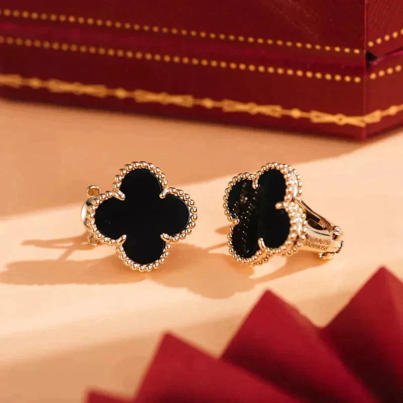 [Luna Brilliance]CLOVER MEDIUM 1 MOTIFS  ONYX STUD EARRINGS