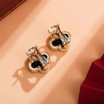[Luna Brilliance]CLOVER MEDIUM 1 MOTIFS  ONYX STUD EARRINGS