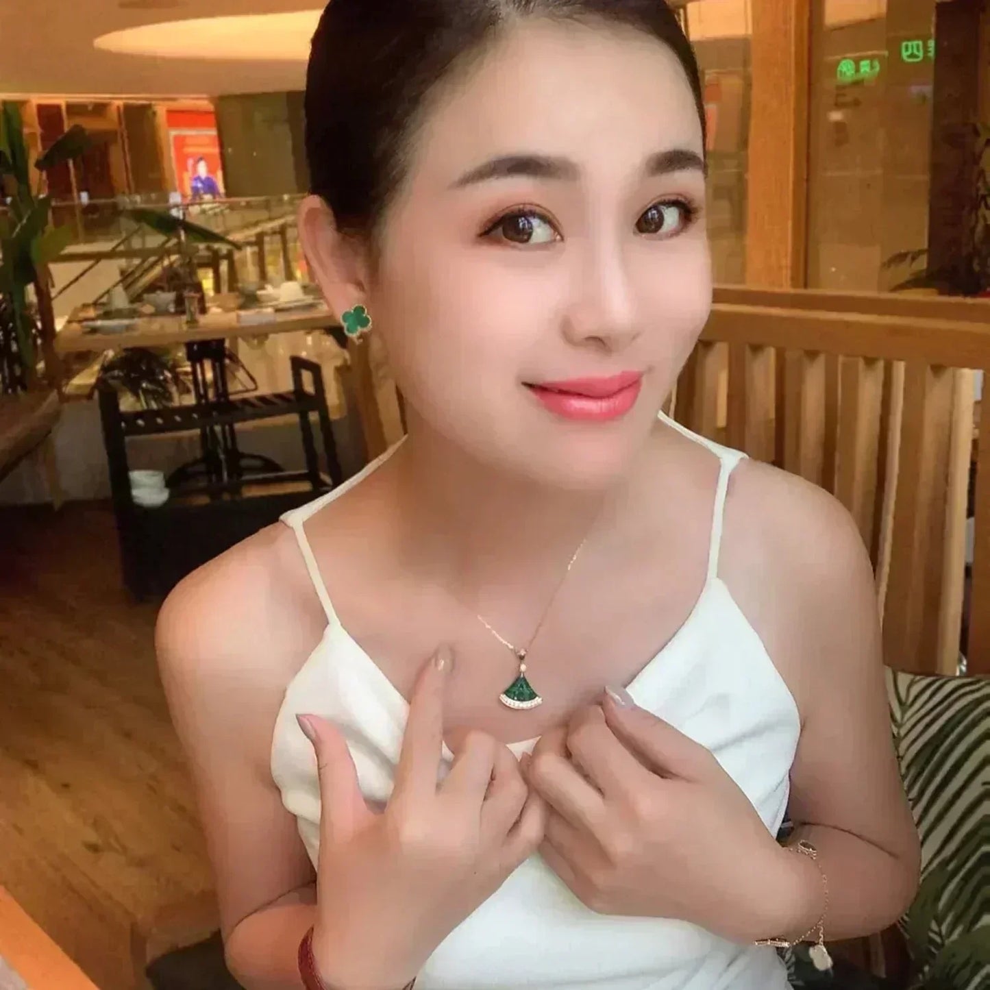 [Luna Brilliance]CLOVER MEDIUM 1 MOTIFS MALACHITE  EARRINGS