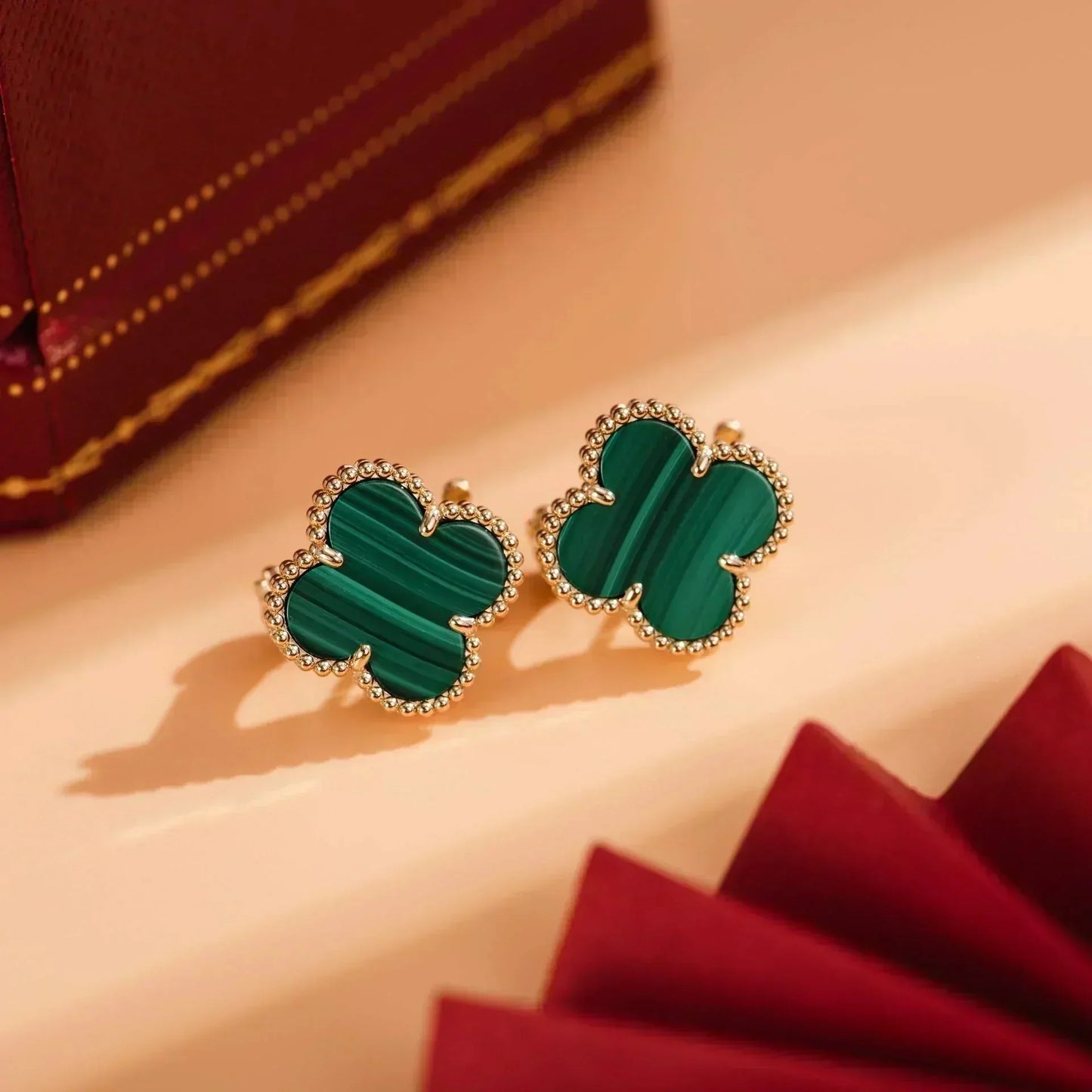 [Luna Brilliance]CLOVER MEDIUM 1 MOTIFS MALACHITE  EARRINGS
