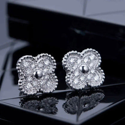 [Luna Brilliance]CLOVER 1 MOTIFS DIAMOND STUD EARRINGS SILVER