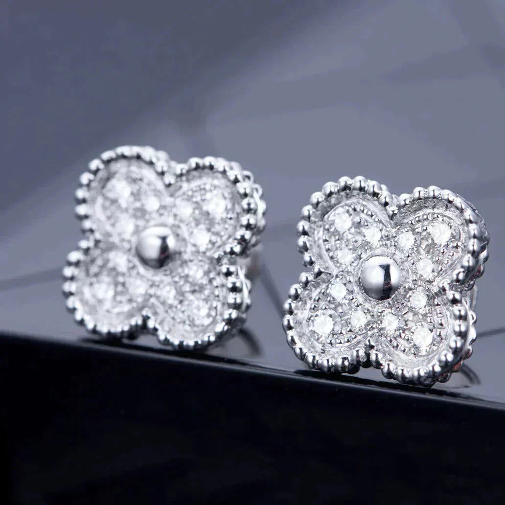 [Luna Brilliance]CLOVER 1 MOTIFS DIAMOND STUD EARRINGS SILVER
