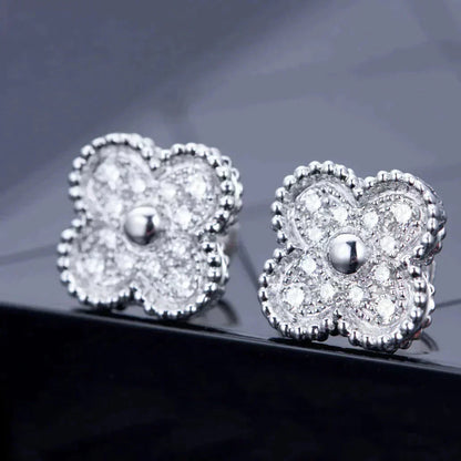 [Luna Brilliance]CLOVER 1 MOTIFS DIAMOND STUD EARRINGS SILVER