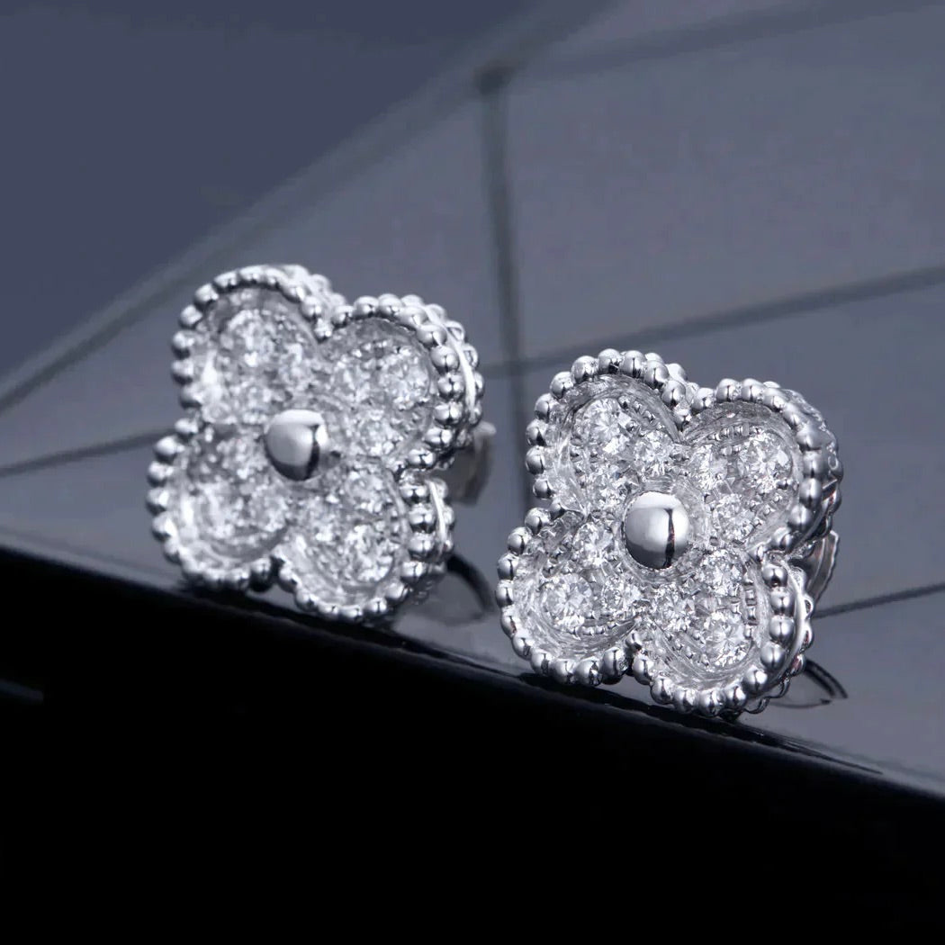 [Luna Brilliance]CLOVER 1 MOTIFS DIAMOND STUD EARRINGS SILVER