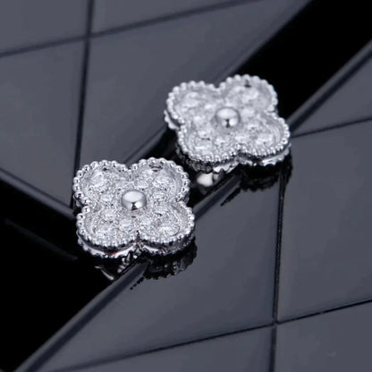 [Luna Brilliance]CLOVER 1 MOTIFS DIAMOND STUD EARRINGS SILVER