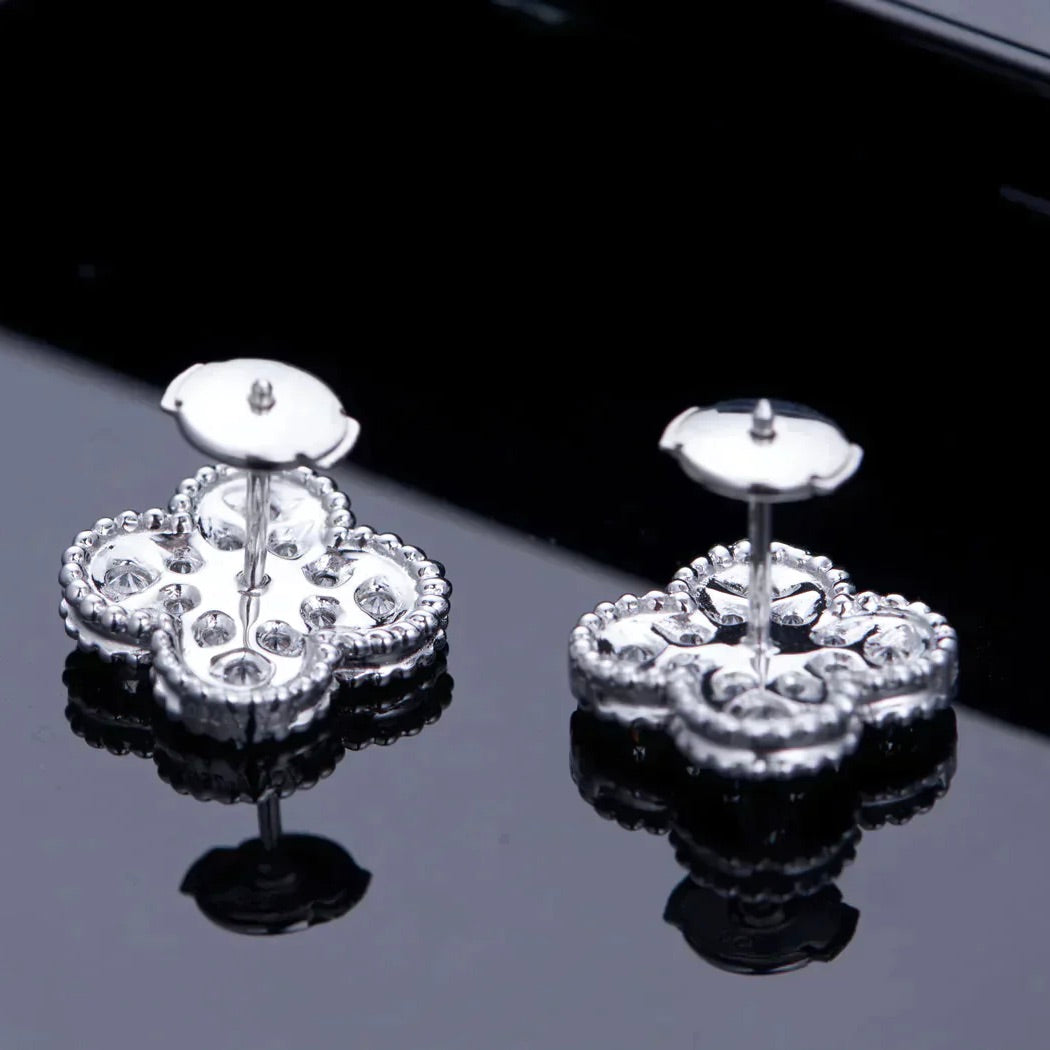 [Luna Brilliance]CLOVER 1 MOTIFS DIAMOND STUD EARRINGS SILVER