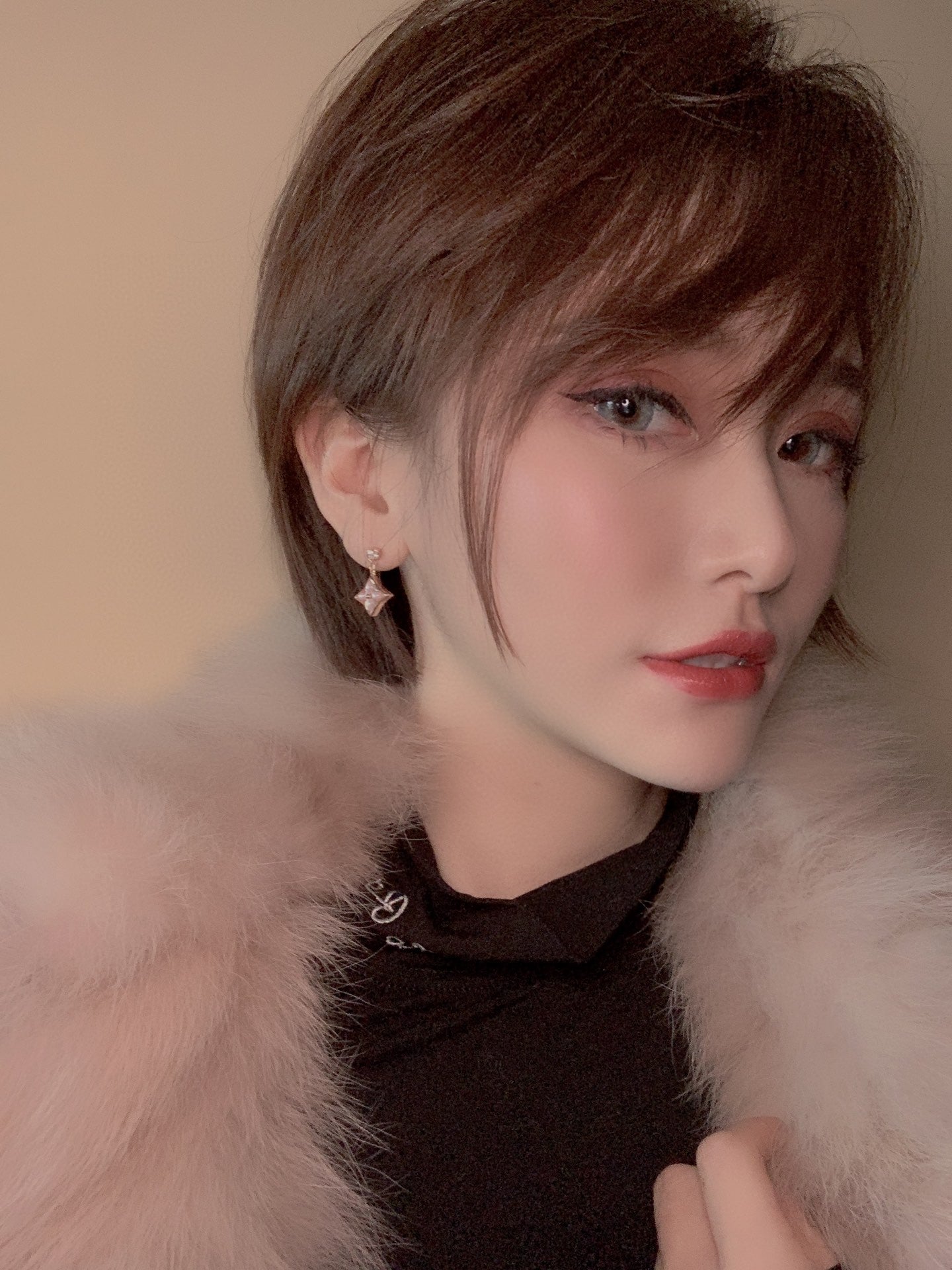 [Luna Brilliance]DOUBLE STAR PINK GOLD MOP DROP EARRINGS