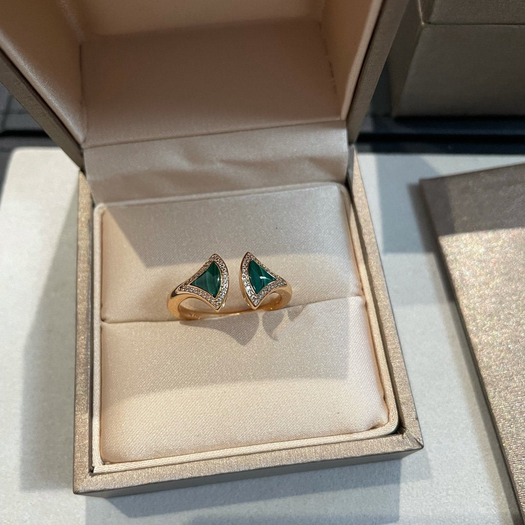[Luna Brilliance]DREAM MALACHITE DIAMOND OPEN RING