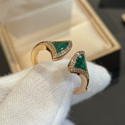 [Luna Brilliance]DREAM MALACHITE DIAMOND OPEN RING