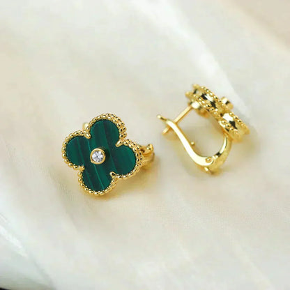 [Luna Brilliance]CLOVER MEDIUM 1 MOTIFS MALACHITE DIAMOND EARRINGS