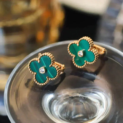 [Luna Brilliance]CLOVER MEDIUM 1 MOTIFS MALACHITE DIAMOND EARRINGS