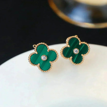 [Luna Brilliance]CLOVER MEDIUM 1 MOTIFS MALACHITE DIAMOND EARRINGS