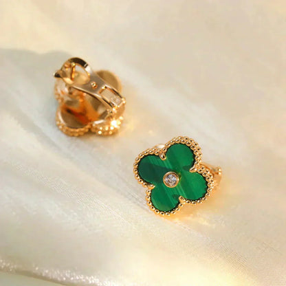 [Luna Brilliance]CLOVER MEDIUM 1 MOTIFS MALACHITE DIAMOND EARRINGS