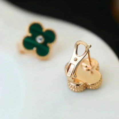 [Luna Brilliance]CLOVER MEDIUM 1 MOTIFS MALACHITE DIAMOND EARRINGS