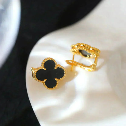 [Luna Brilliance]CLOVER MEDIUM 1 MOTIFS  ONYX STUD EARRINGS