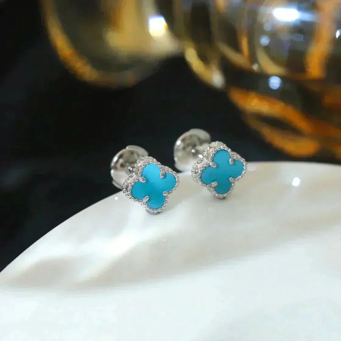 [Luna Brilliance]CLOVER MINI 9.5MM ONYX STUD EARRINGS SILVER