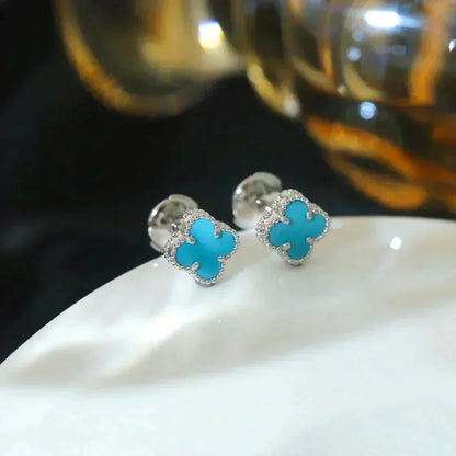 [Luna Brilliance]CLOVER MINI 9.5MM ONYX STUD EARRINGS SILVER