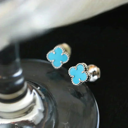 [Luna Brilliance]CLOVER MINI 9.5MM ONYX STUD EARRINGS SILVER