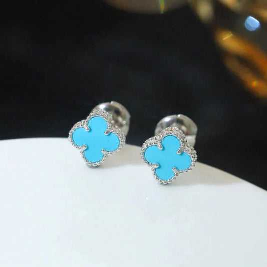 [Luna Brilliance]CLOVER MINI 9.5MM ONYX STUD EARRINGS SILVER