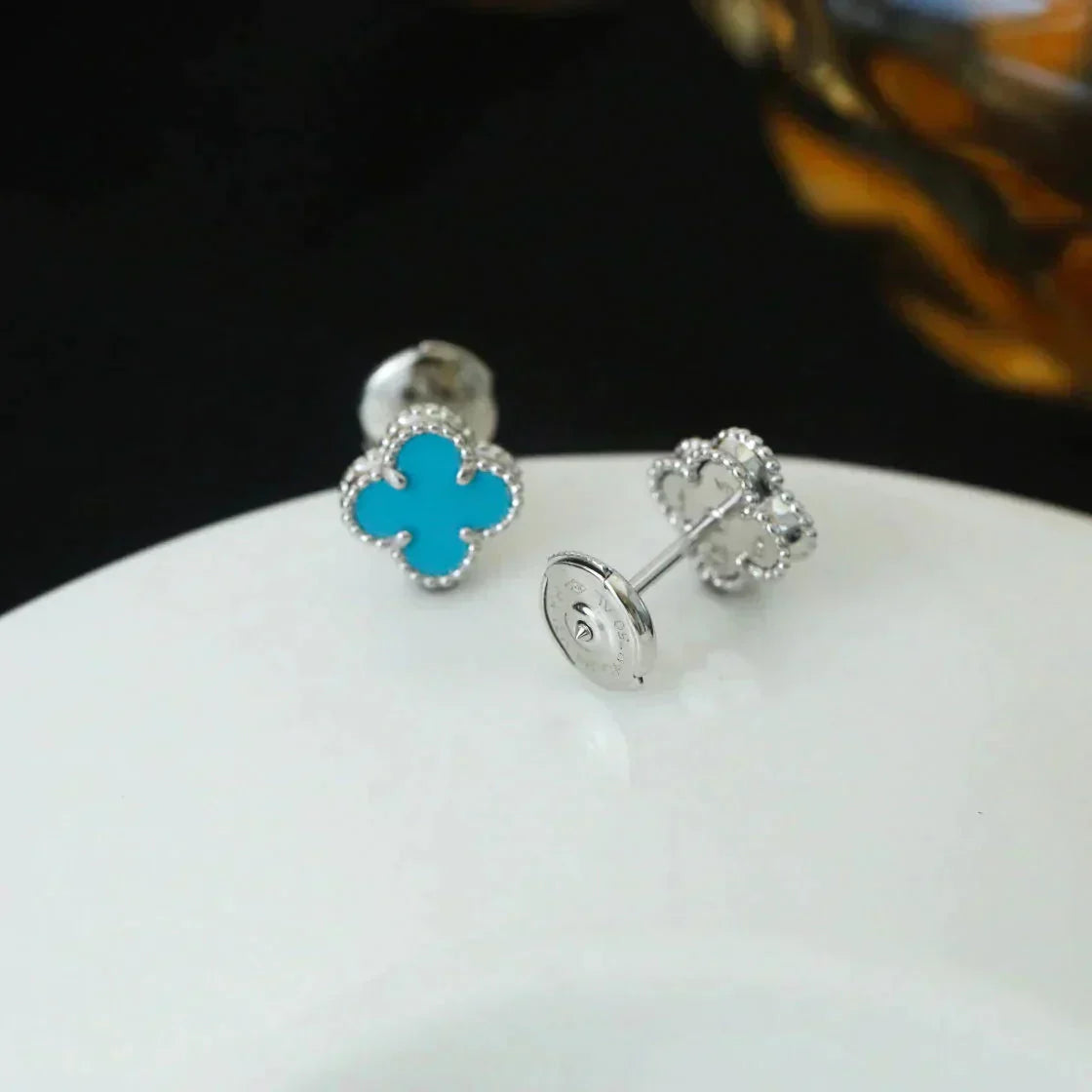 [Luna Brilliance]CLOVER MINI 9.5MM ONYX STUD EARRINGS SILVER