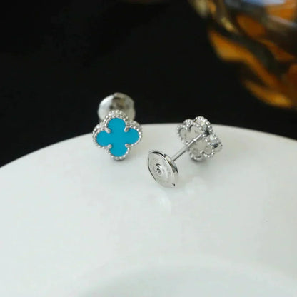 [Luna Brilliance]CLOVER MINI 9.5MM ONYX STUD EARRINGS SILVER
