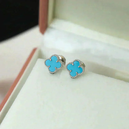 [Luna Brilliance]CLOVER MINI 9.5MM ONYX STUD EARRINGS SILVER