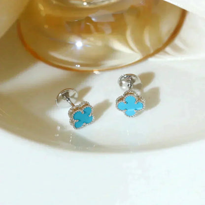 [Luna Brilliance]CLOVER MINI 9.5MM ONYX STUD EARRINGS SILVER