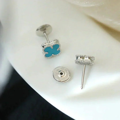 [Luna Brilliance]CLOVER MINI 9.5MM ONYX STUD EARRINGS SILVER