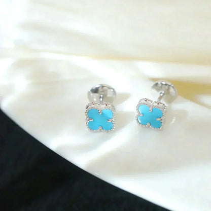 [Luna Brilliance]CLOVER MINI 9.5MM ONYX STUD EARRINGS SILVER