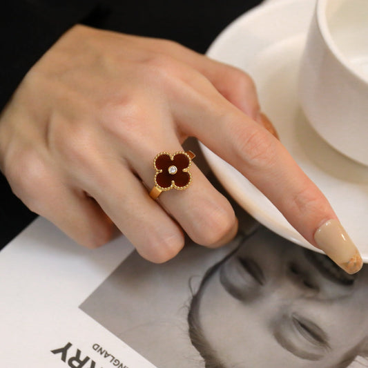 [Luna Brilliance]CLOVER CARNELIAN RING ROSE GOLD DIAMOND