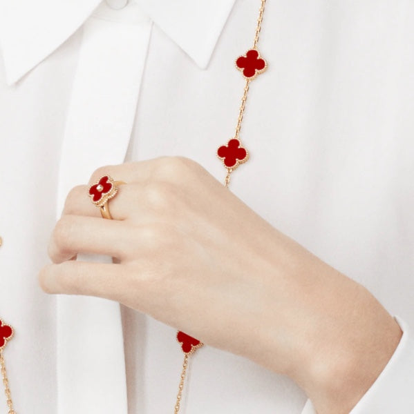[Luna Brilliance]CLOVER CARNELIAN RING ROSE GOLD DIAMOND