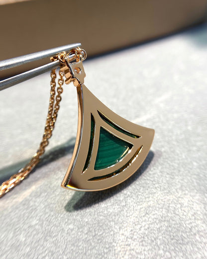 [Luna Brilliance]DREAM MALACHITE DIAMOND PAVED PINK GOLD NECKLACE