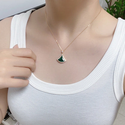 [Luna Brilliance]DREAM MALACHITE DIAMOND PAVED PINK GOLD NECKLACE