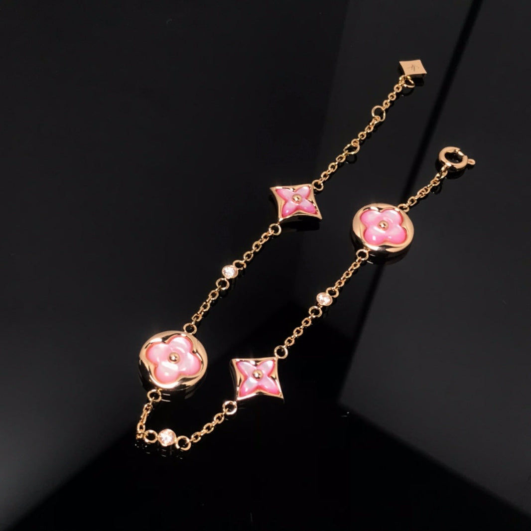 [Luna Brilliance]STAR AND SUN 4 MOTIF PINK MOP PINK GOLD BRACELET