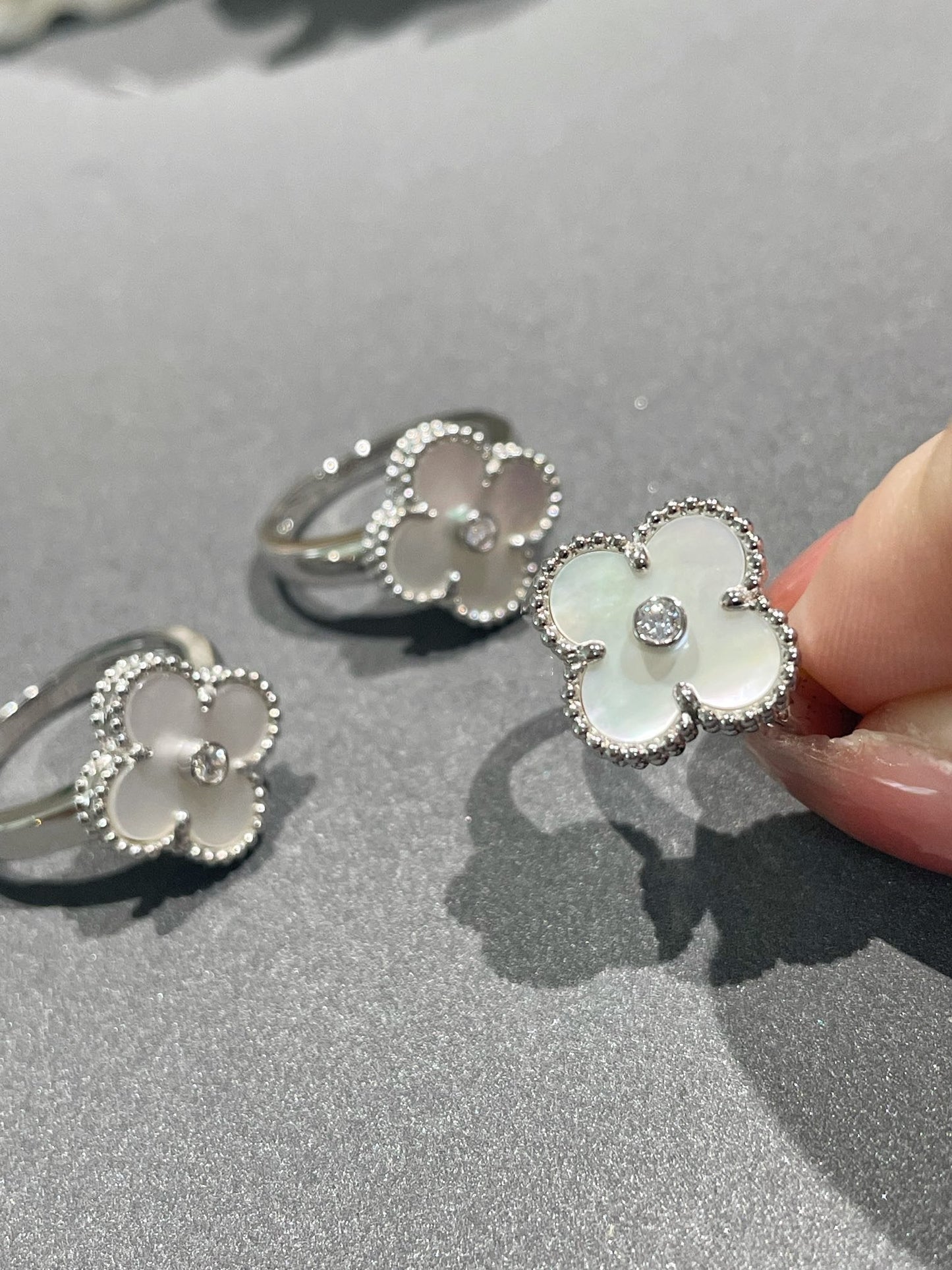 [Luna Brilliance]CLOVER SILVER MOP DIAMOND RING
