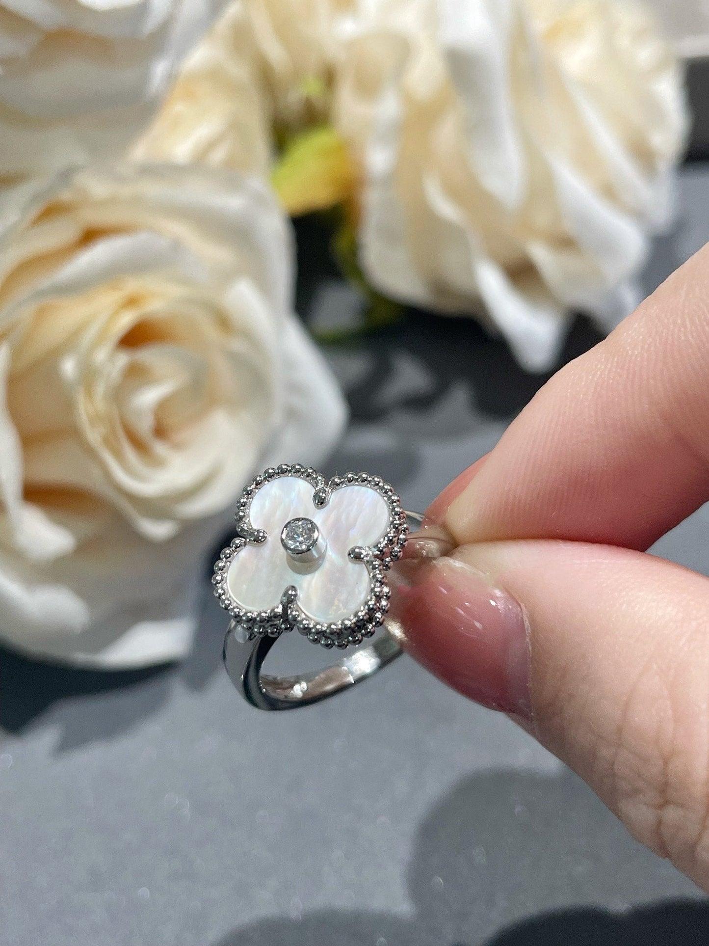 [Luna Brilliance]CLOVER SILVER MOP DIAMOND RING