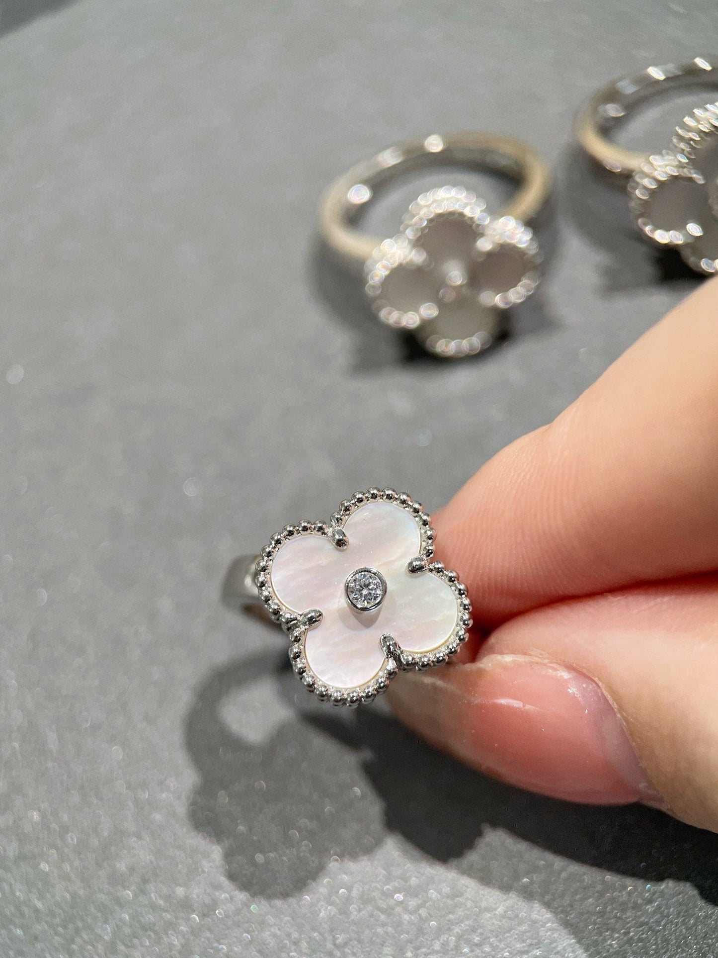 [Luna Brilliance]CLOVER SILVER MOP DIAMOND RING