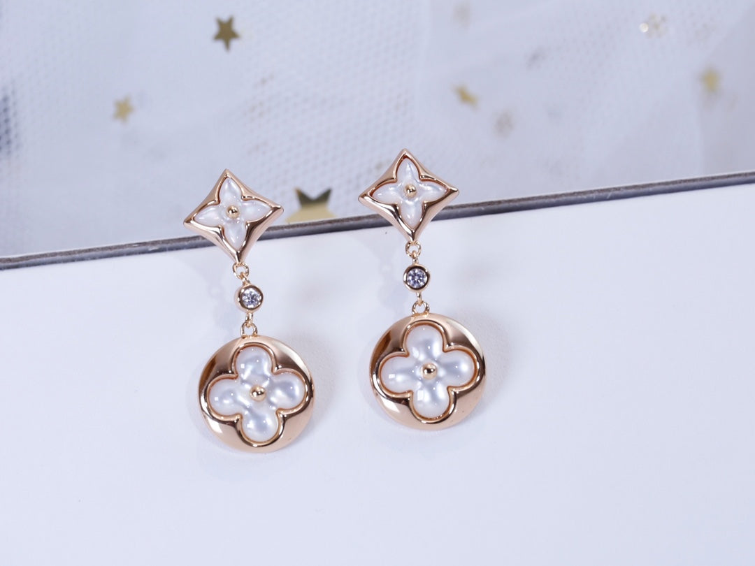 [Luna Brilliance]STAR AND SUN PINK GOLD MOP DROP EARRINGS