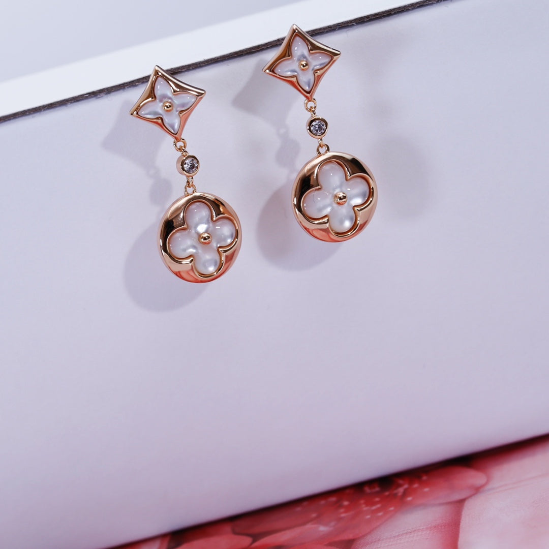 [Luna Brilliance]STAR AND SUN PINK GOLD MOP DROP EARRINGS