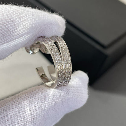 [Luna Brilliance]LOVE DIAMOND SILVER HOOP EARRINGS