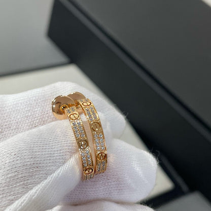 [Luna Brilliance]LOVE DIAMOND PINK GOLD HOOP EARRINGS