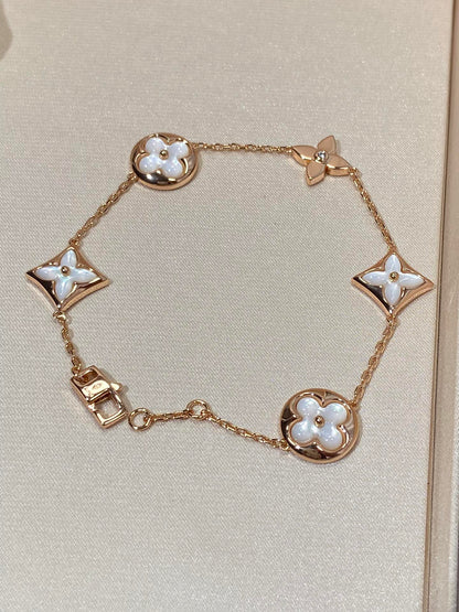 [Luna Brilliance]STAR AND SUN 5 MOTIF MOP PINK GOLD BRACELET