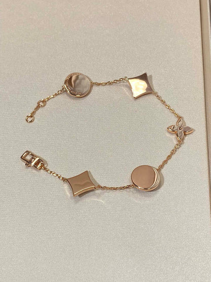 [Luna Brilliance]STAR AND SUN 5 MOTIF MOP PINK GOLD BRACELET