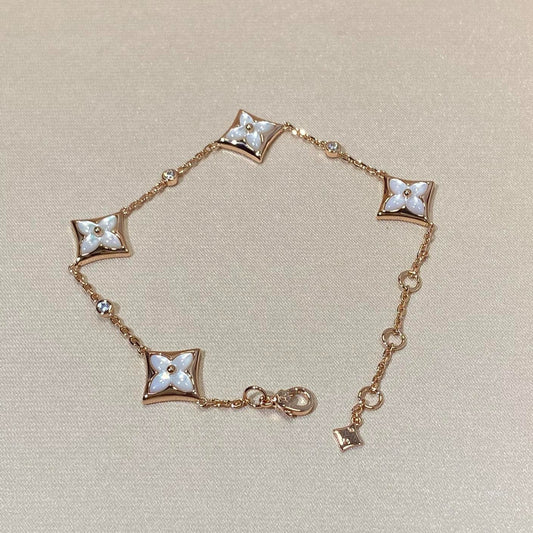 [Luna Brilliance]STAR 4 MOTIF MOP DIAMOND PINK GOLD BRACELET