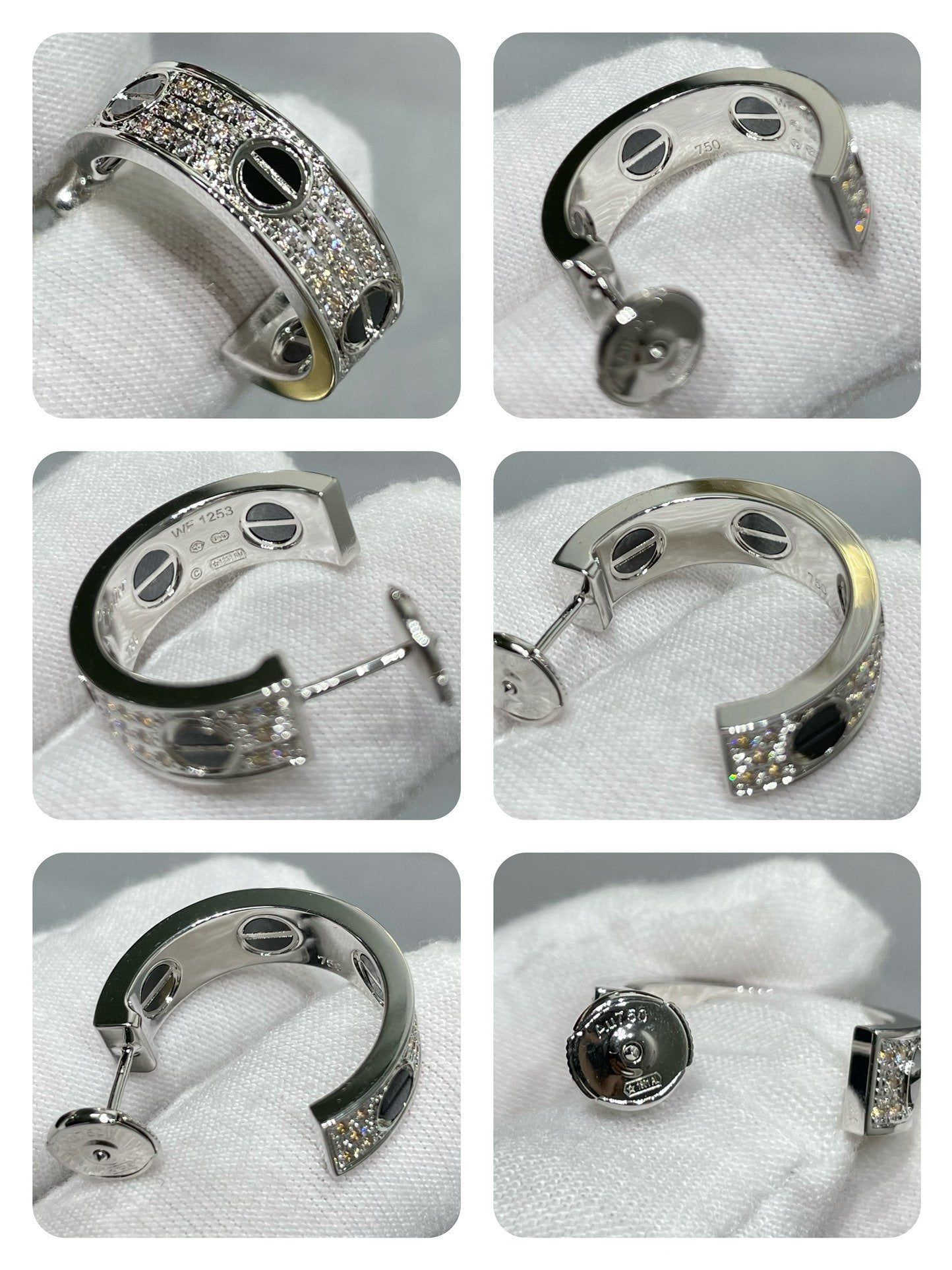 [Luna Brilliance]LOVE CERAMIC DIAMOND PAVED SILVER EARRINGS