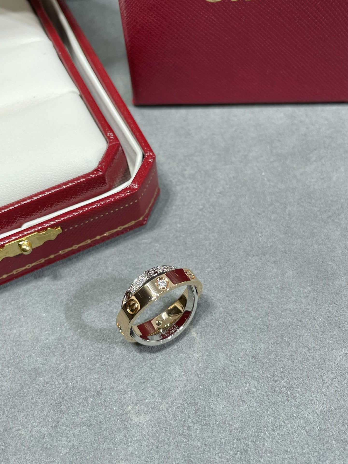 [Luna Brilliance]LOVE PINK GOLD SILVER DIAMOND DOUBLE RING