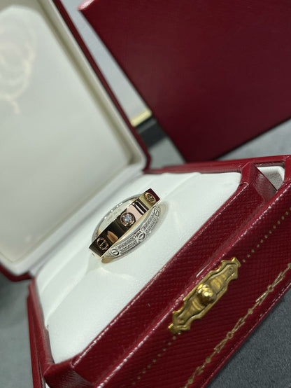 [Luna Brilliance]LOVE PINK GOLD SILVER DIAMOND DOUBLE RING