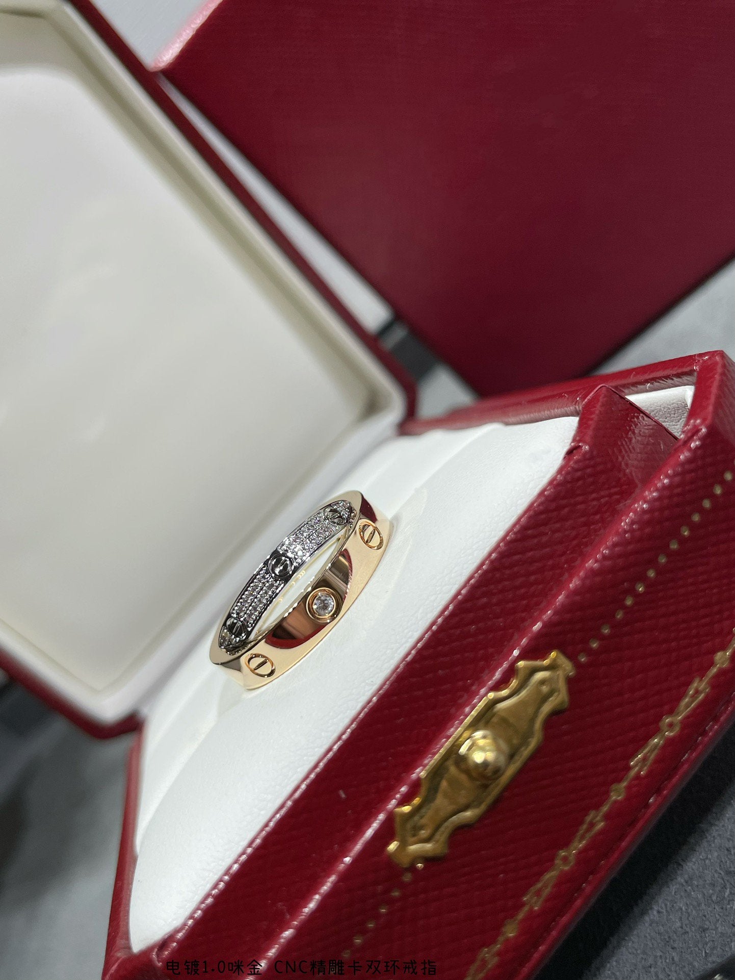 [Luna Brilliance]LOVE PINK GOLD SILVER DIAMOND DOUBLE RING