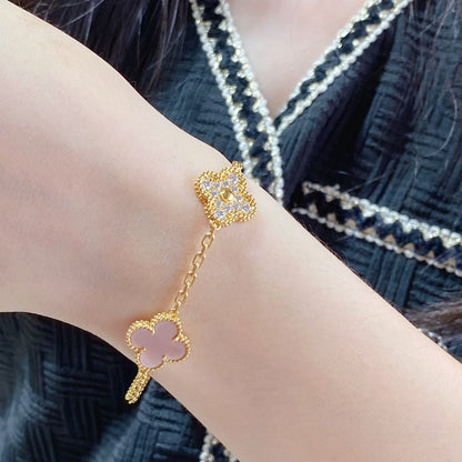 [Luna Brilliance]CLOVER 5 MOTIF DIAMOND PINK MOP PINK GOLD BRACELET
